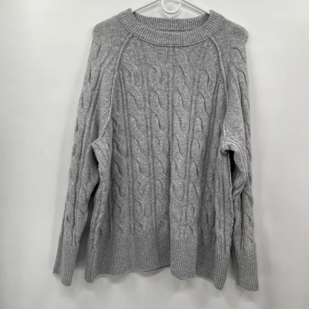 Aerie Cable Knit Sweater Grey Crew Neck Long Sleeve‎ Cozy Pullover Women's S